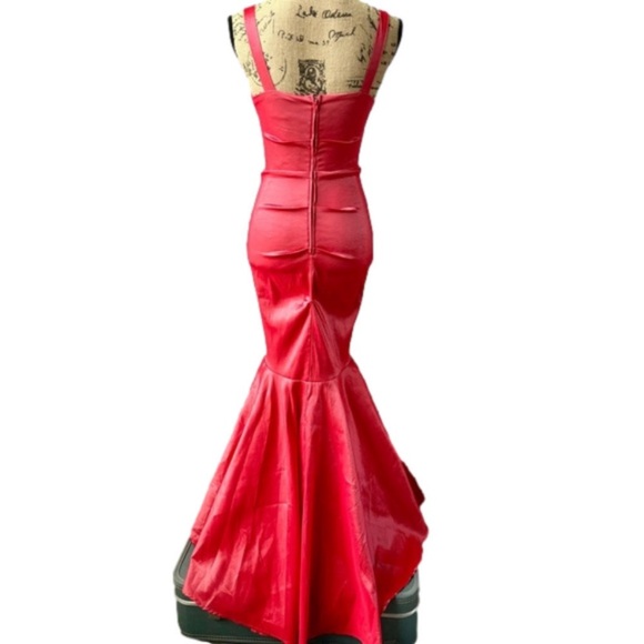 Ruched Mermaid Style Coral Pink Dress - Picture 2 of 8